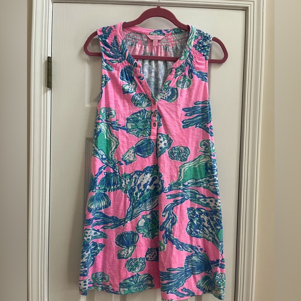 Lilly Pulitzer Essie Tank Dress Pink Barefoot Princess Seashell Sleeveless.